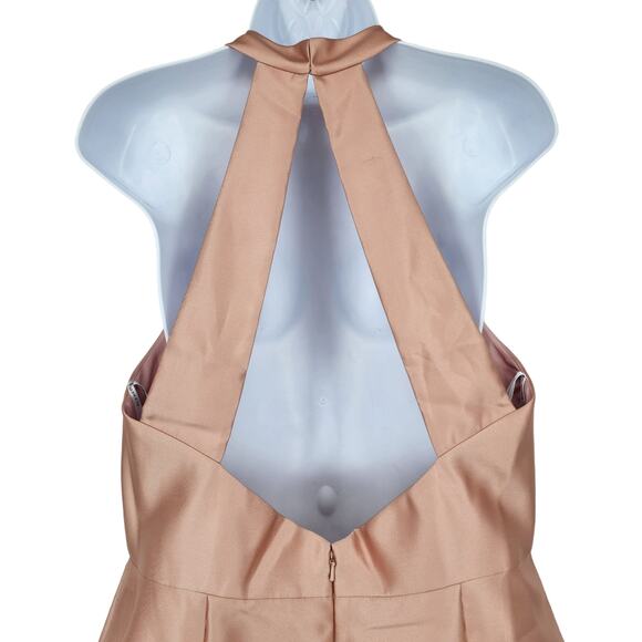 Alfred Sung Toasted Sugar High Neck Cutout Back Satin Pockets Maxi Dress Size 16 - Picture 4 of 7